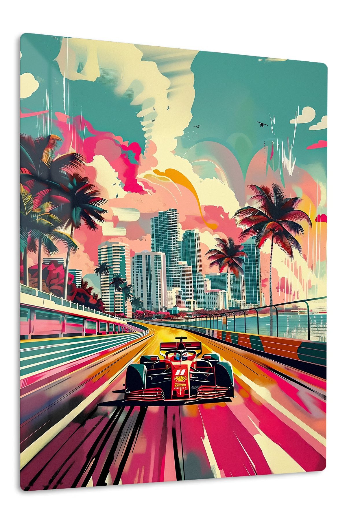 Retro Formula Racing Miami metal wall art print