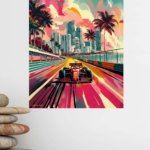 Retro Formula Racing Miami metal wall art print, view 4