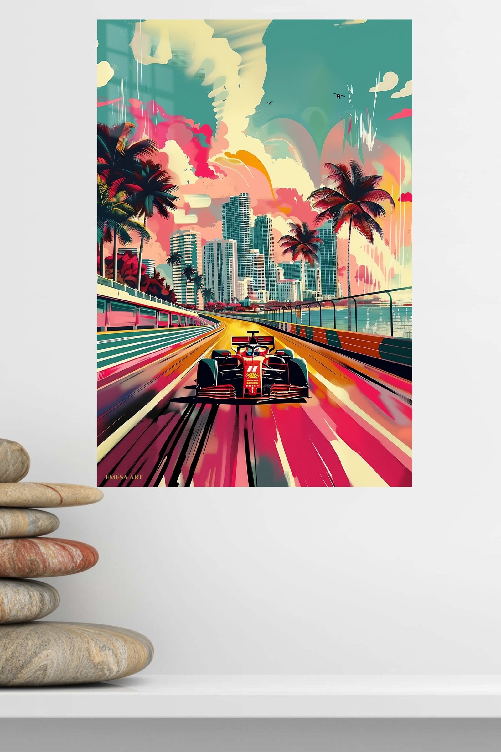 Retro Formula Racing Miami metal wall art print, view 4