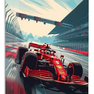 Red Racing Car at the Starting Grid metal wall art print