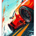 Red Sports Car Rush metal wall art print