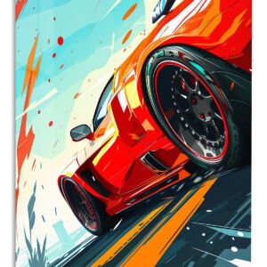 Red Sports Car Rush metal wall art print