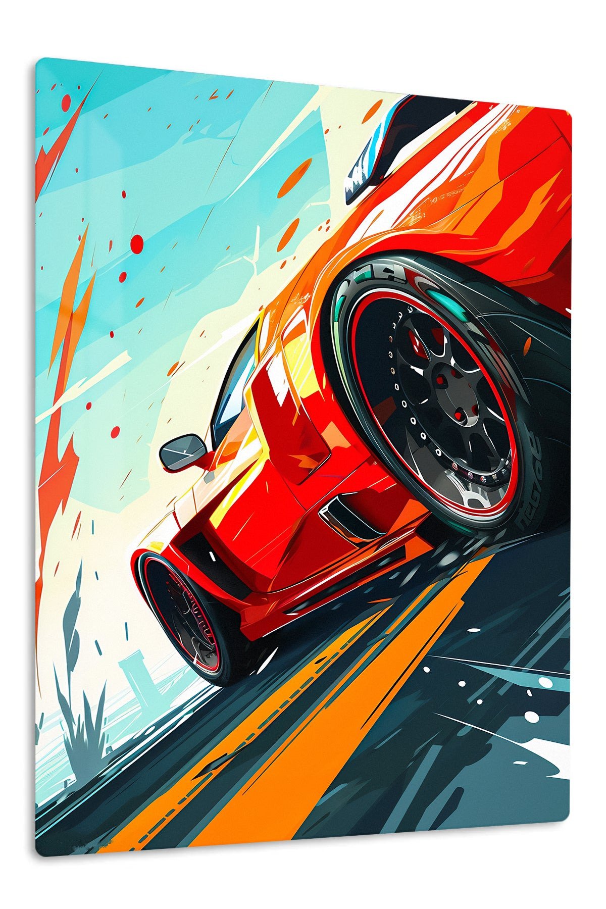 Red Sports Car Rush metal wall art print