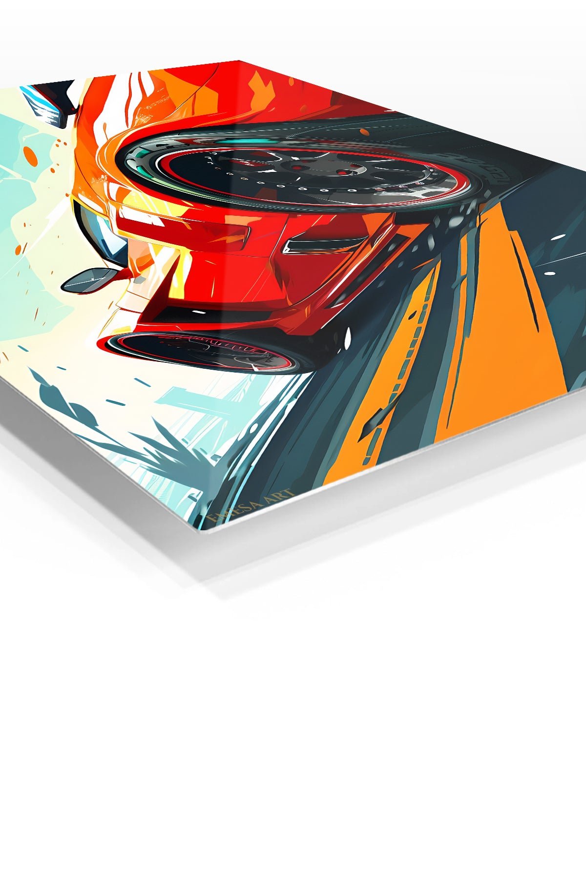 Red Sports Car Rush metal wall art print, view 2