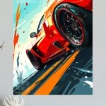 Red Sports Car Rush metal wall art print, view 4