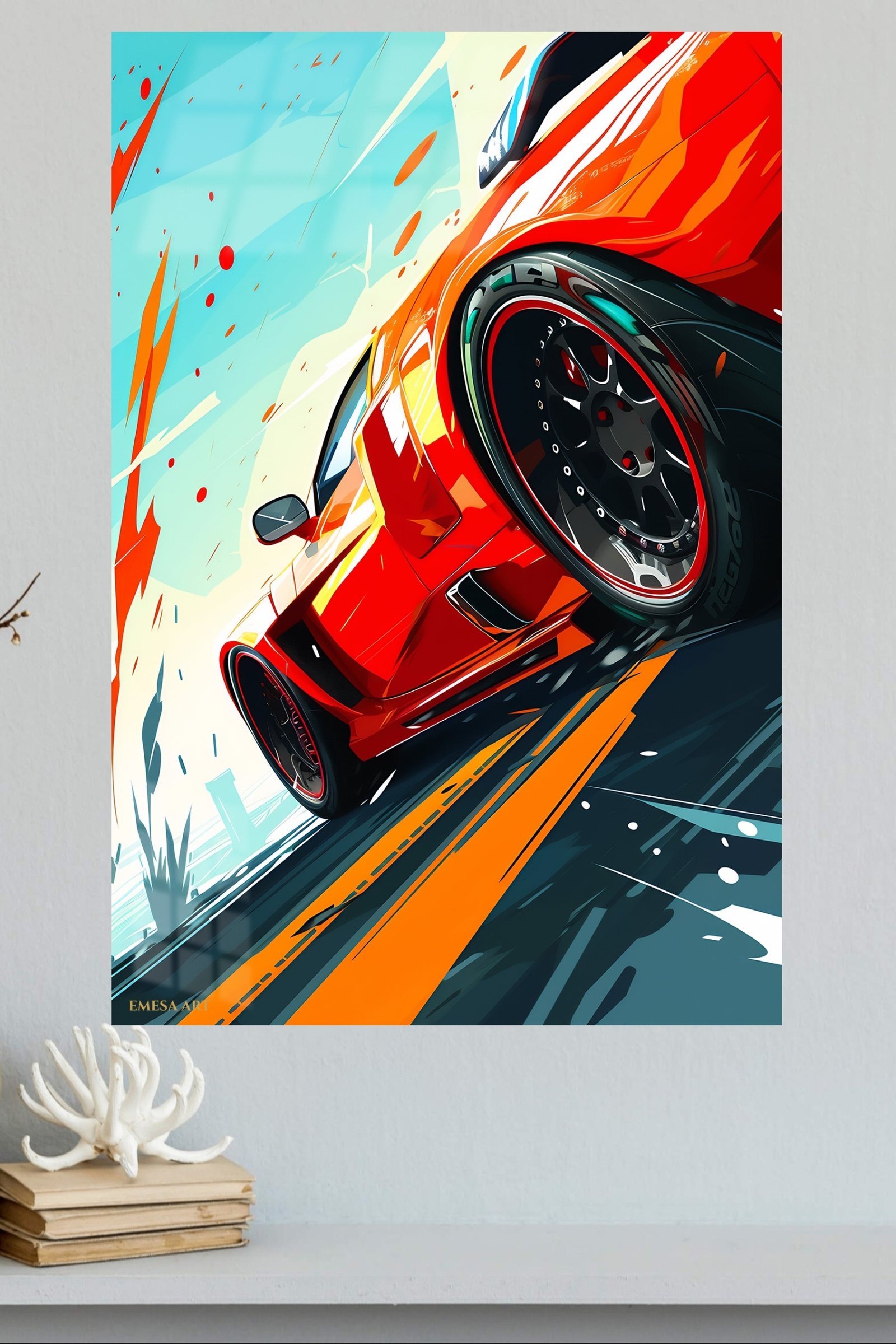 Red Sports Car Rush metal wall art print, view 4