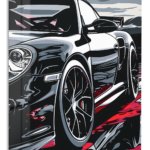 Black Sports Car in Crimson Reflections metal wall art print