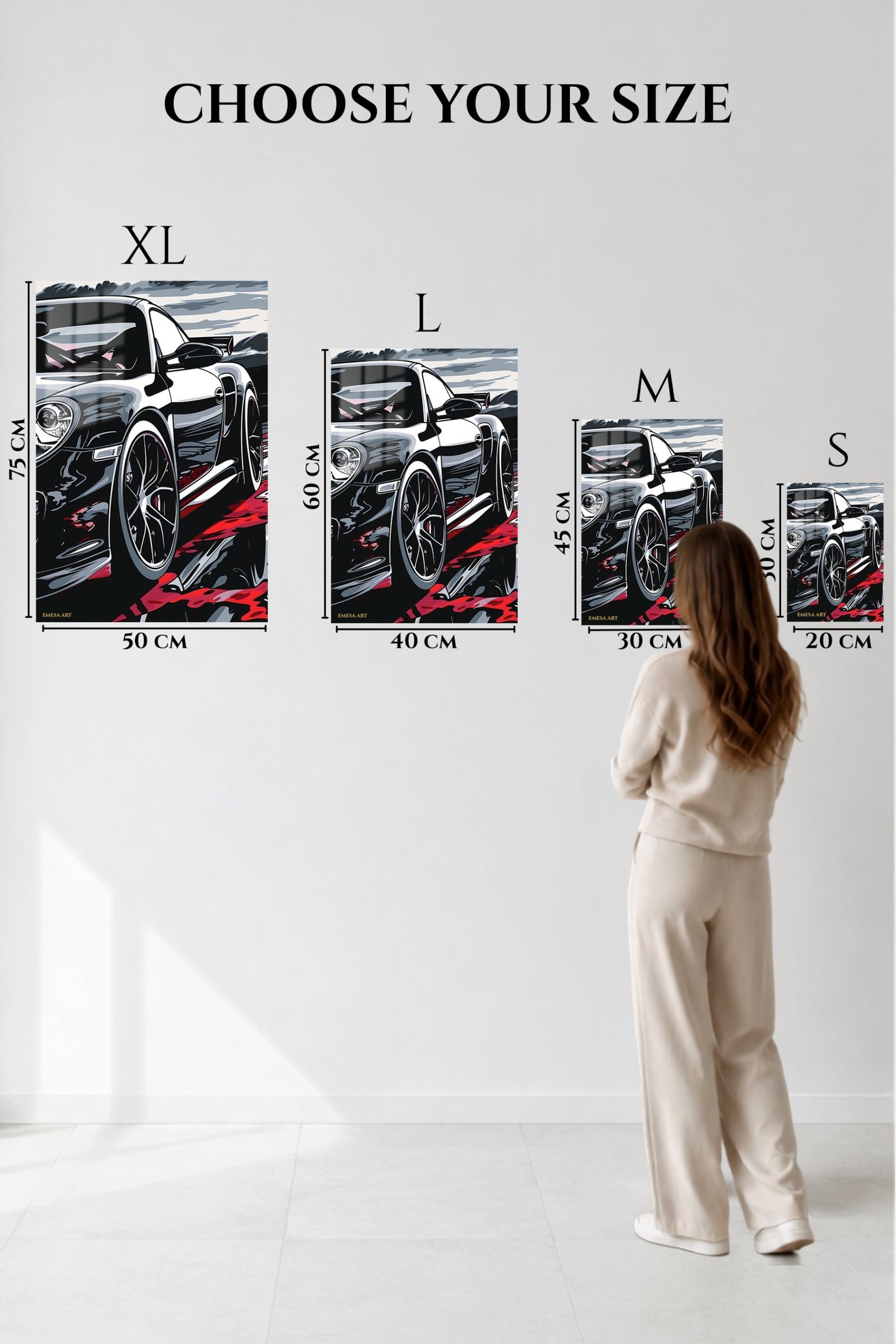 Black Sports Car in Crimson Reflections metal wall art print, view 6