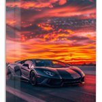 Midnight Supercar at Fiery Sunset metal wall art print