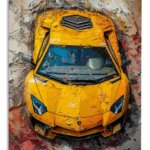 Yellow Supercar Paint Burst metal wall art print