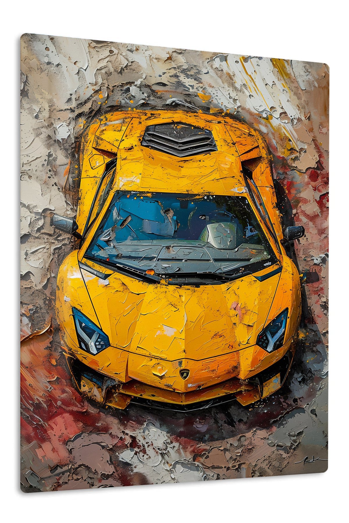 Yellow Supercar Paint Burst metal wall art print