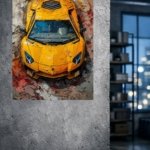Yellow Supercar Paint Burst metal wall art print, view 4
