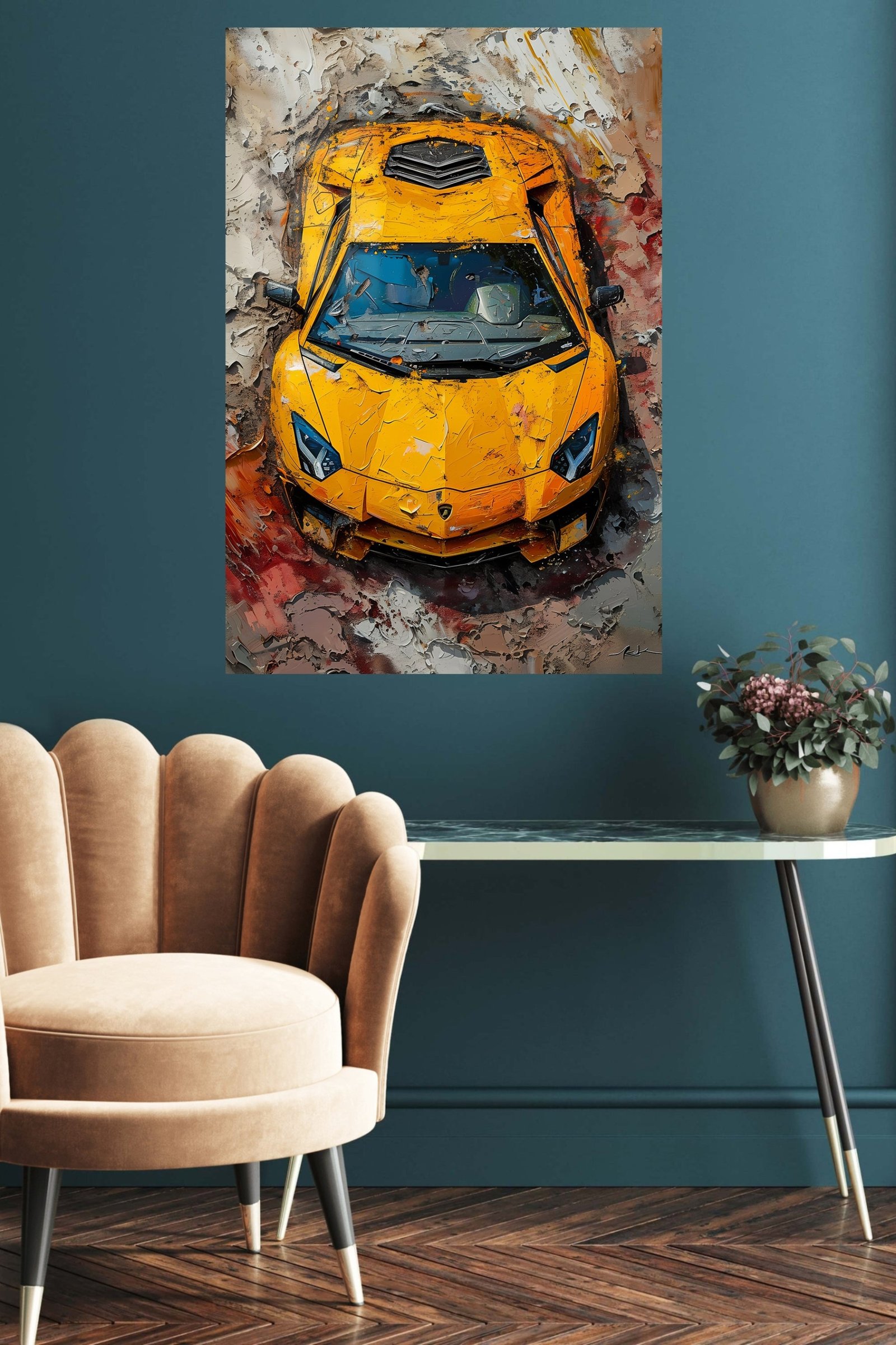 Yellow Supercar Paint Burst metal wall art print, view 5