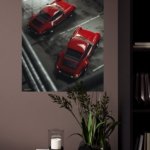 Red Sports Cars in a Rainy Garage metal wall art print, view 4