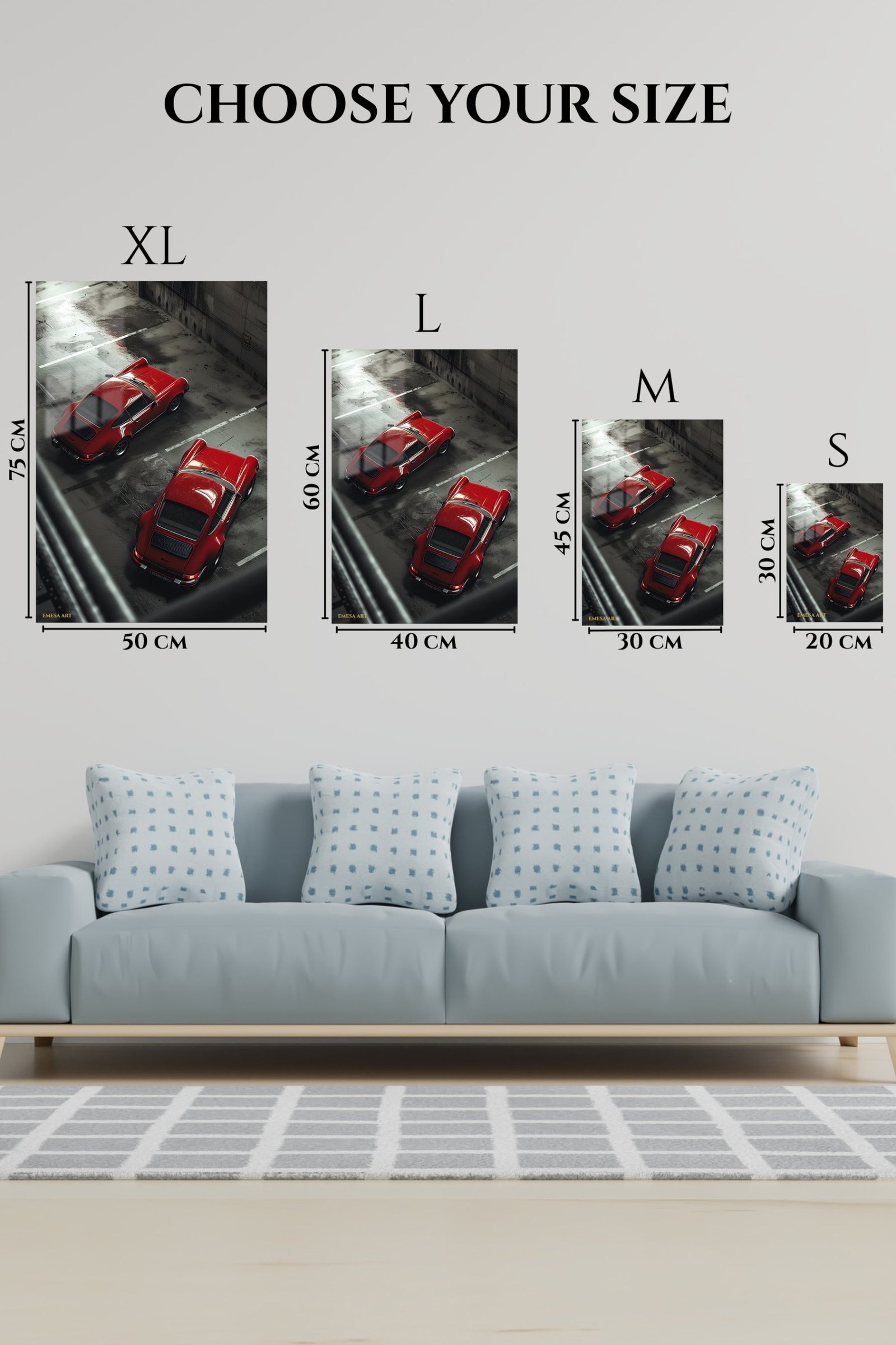 Red Sports Cars in a Rainy Garage metal wall art print, view 6
