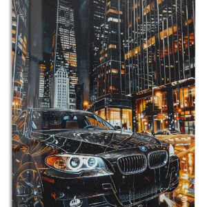 Rainy City Luxury Sedan metal wall art print