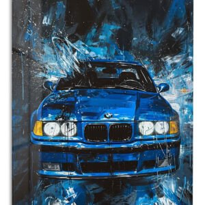 Blue Sedan in Abstract City metal wall art print