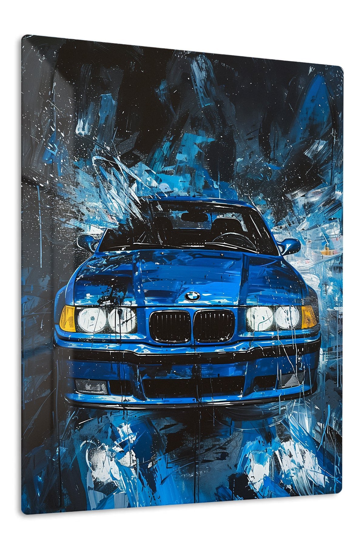 Blue Sedan in Abstract City metal wall art print
