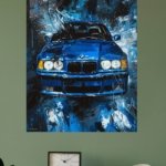 Blue Sedan in Abstract City metal wall art print, view 4