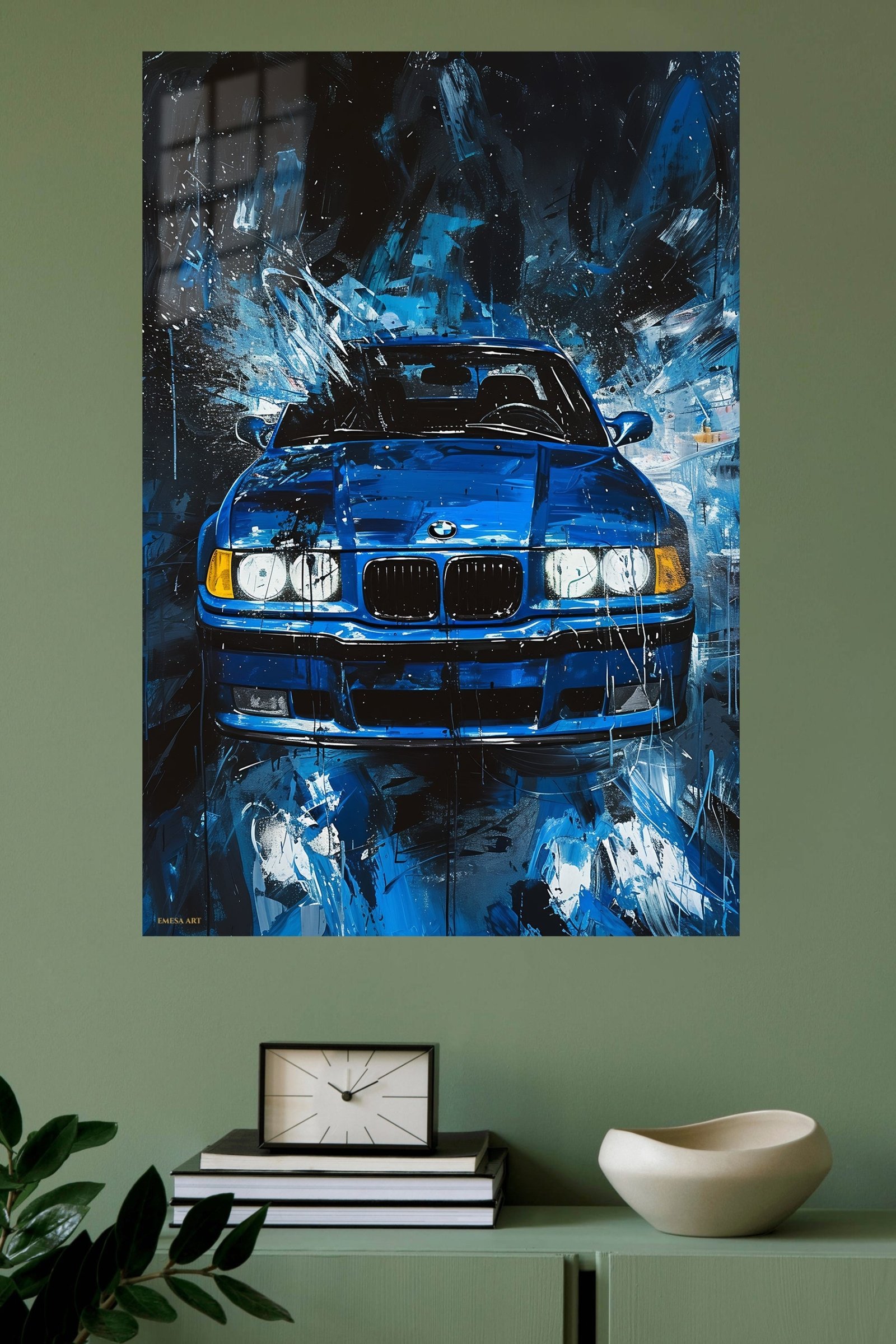 Blue Sedan in Abstract City metal wall art print, view 4