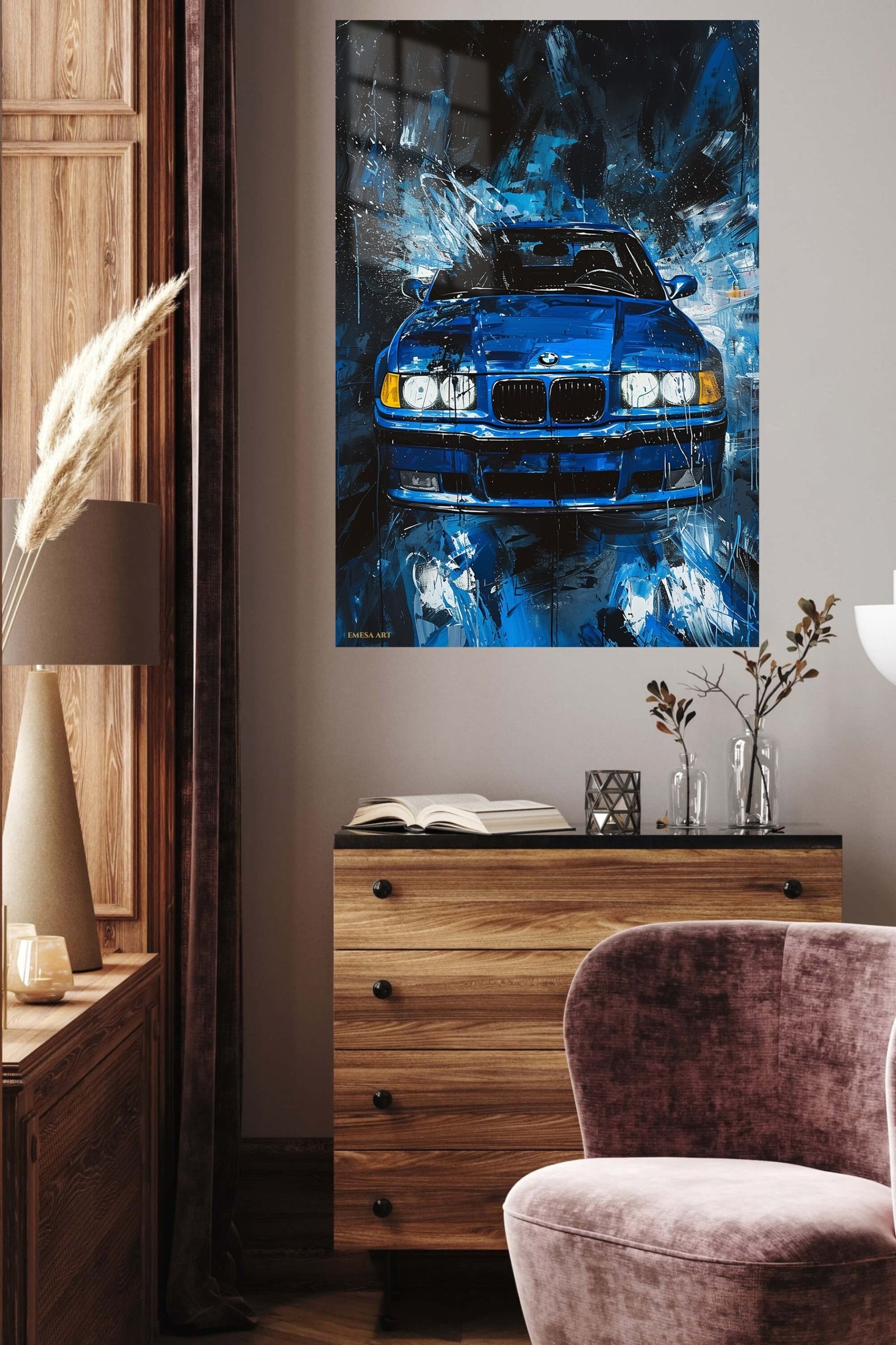 Blue Sedan in Abstract City metal wall art print, view 5