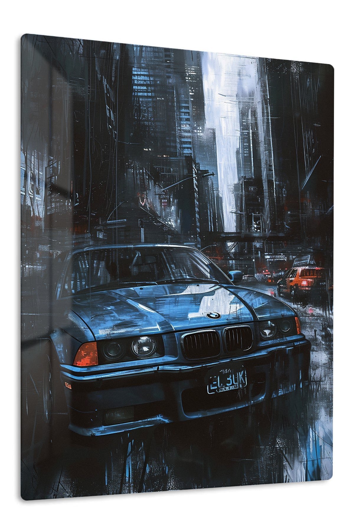 Midnight City Sports Sedan metal wall art print