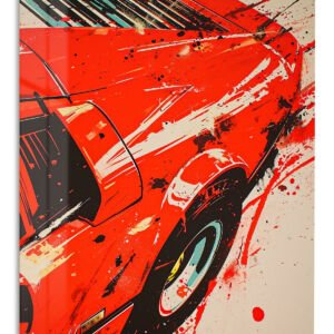 Red Sports Car Splash metal wall art print