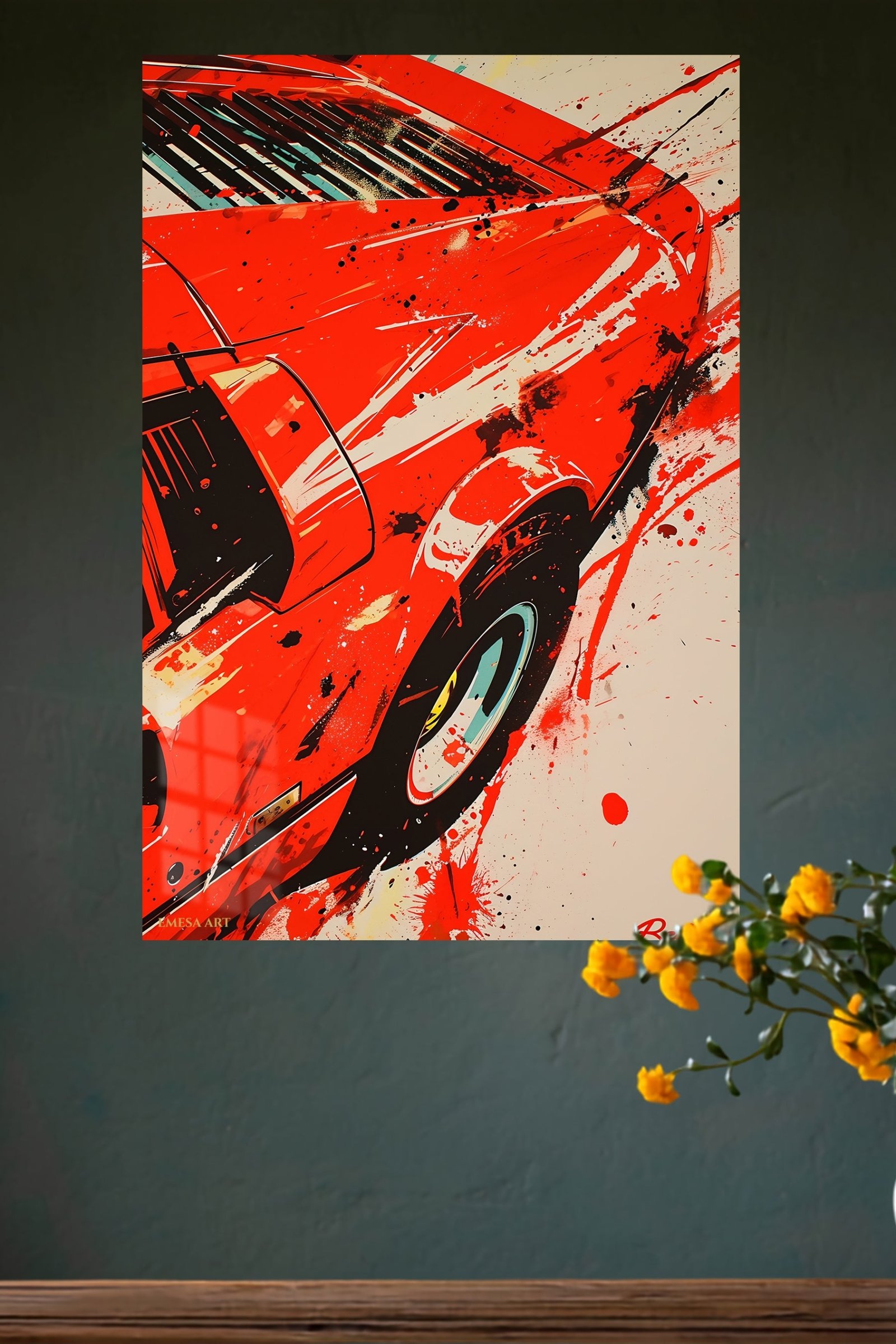 Red Sports Car Splash metal wall art print, view 4