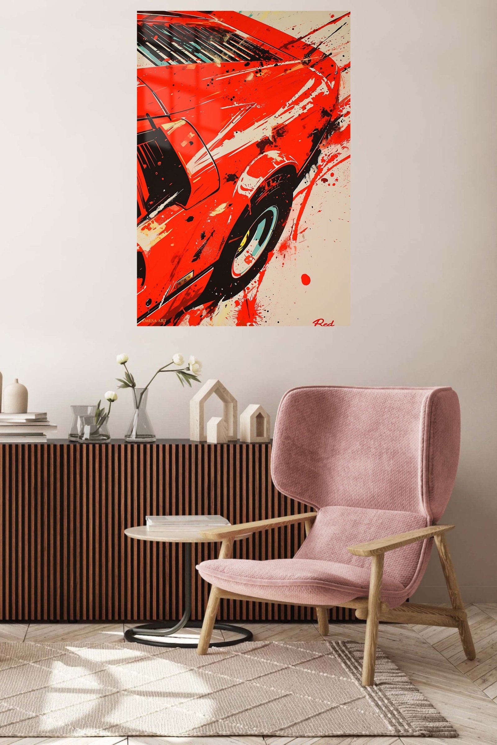 Red Sports Car Splash metal wall art print, view 5