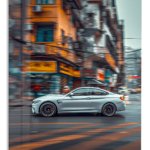 Silver Coupe Through the City metal wall art print