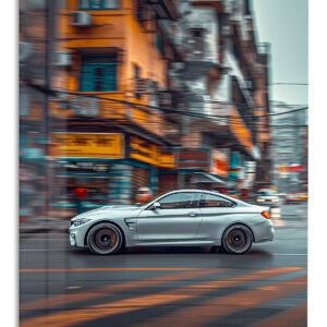Silver Coupe Through the City metal wall art print