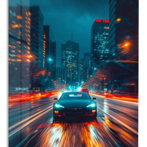 Neon City Sports Car Rush metal wall art print