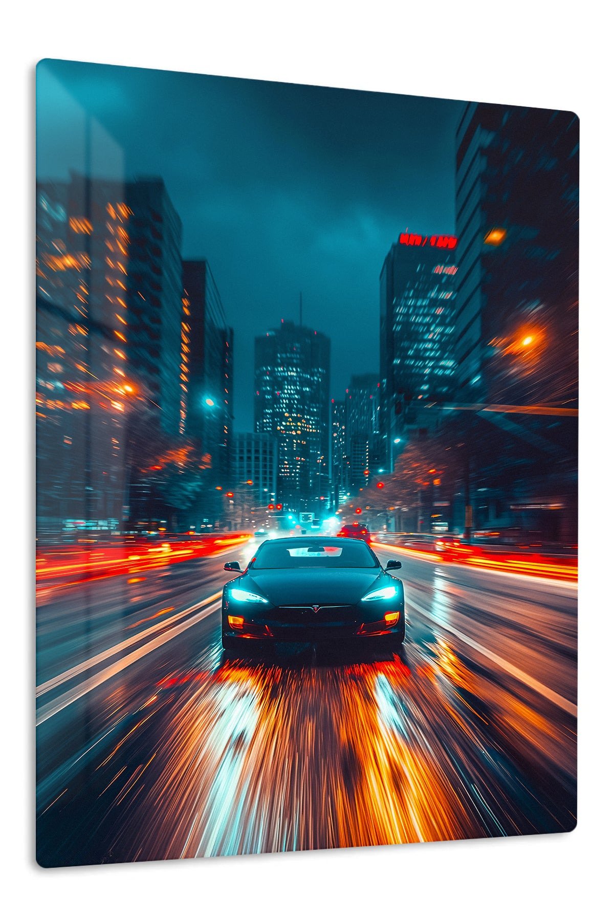 Neon City Sports Car Rush metal wall art print