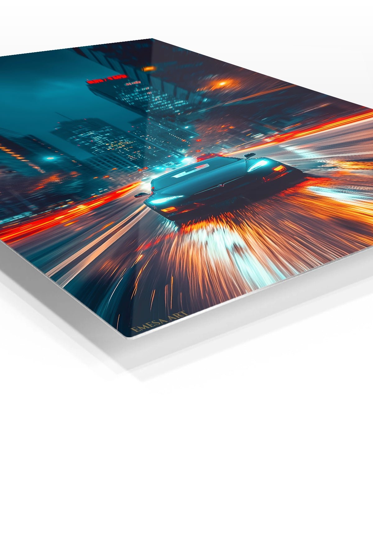 Neon City Sports Car Rush metal wall art print, view 2