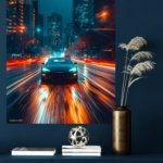 Neon City Sports Car Rush metal wall art print, view 4
