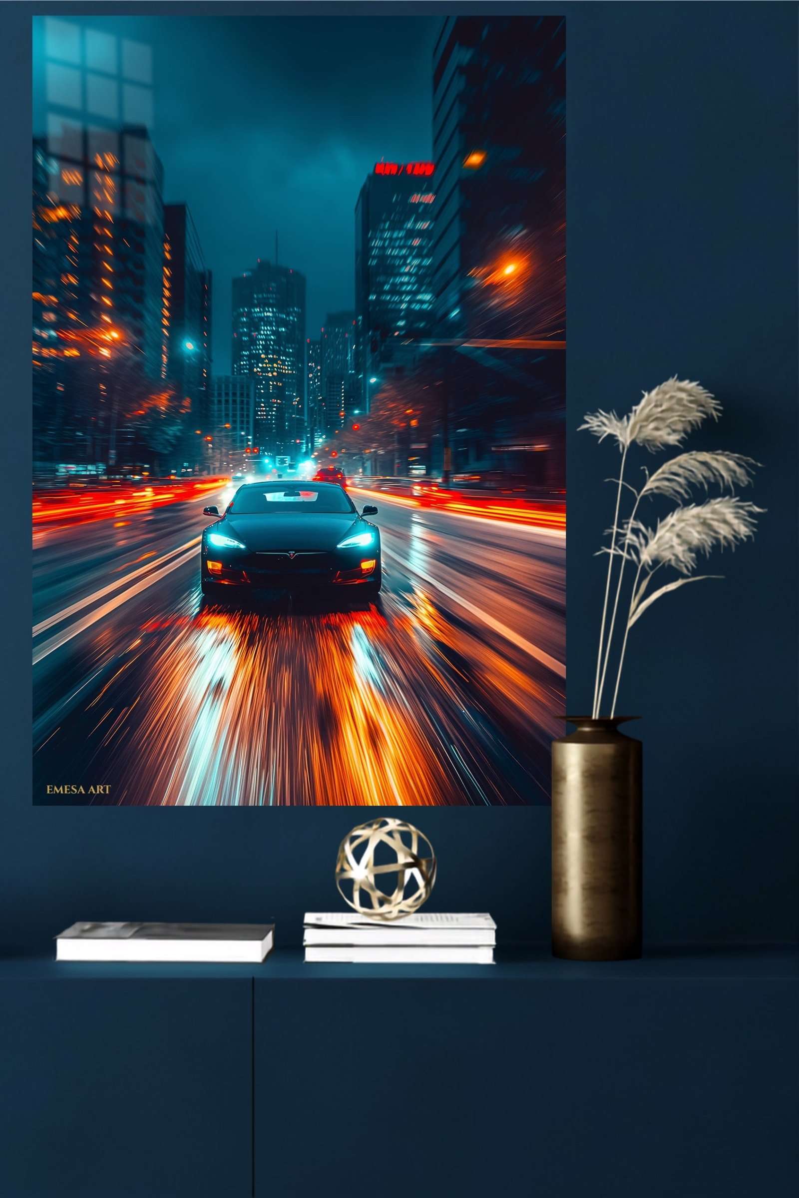 Neon City Sports Car Rush metal wall art print, view 4