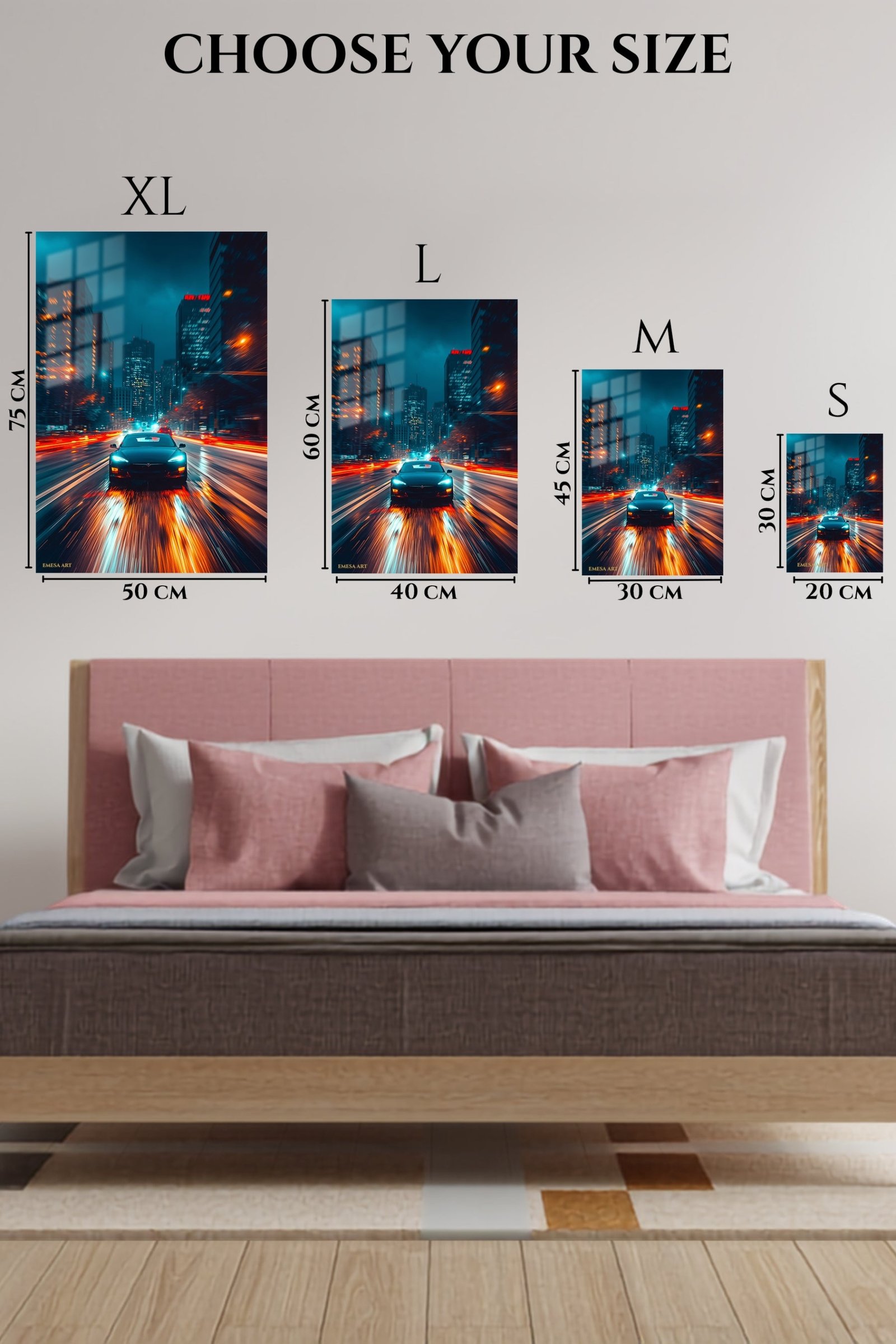 Neon City Sports Car Rush metal wall art print, view 6