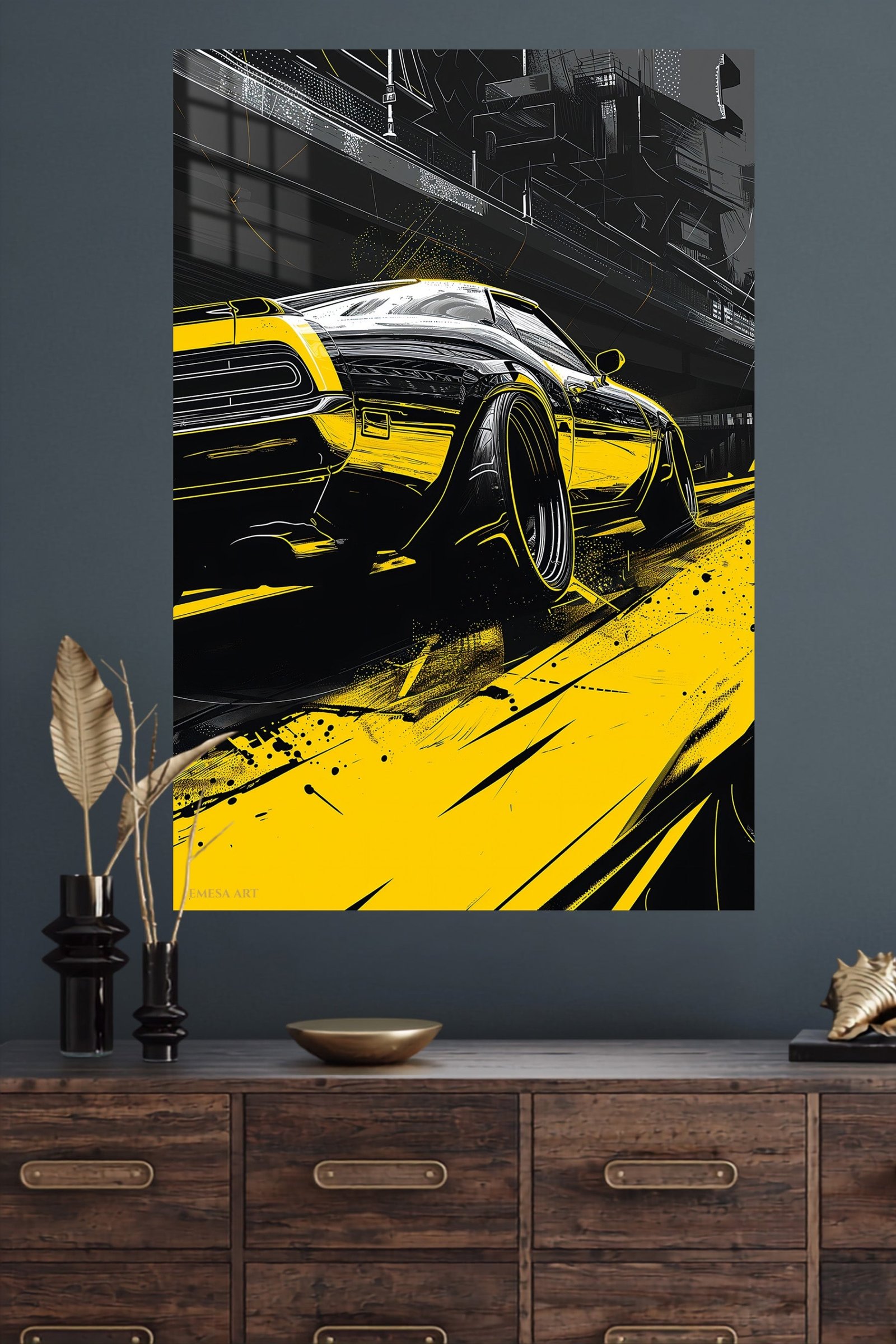 Yellow Street Racer metal wall art print, view 4