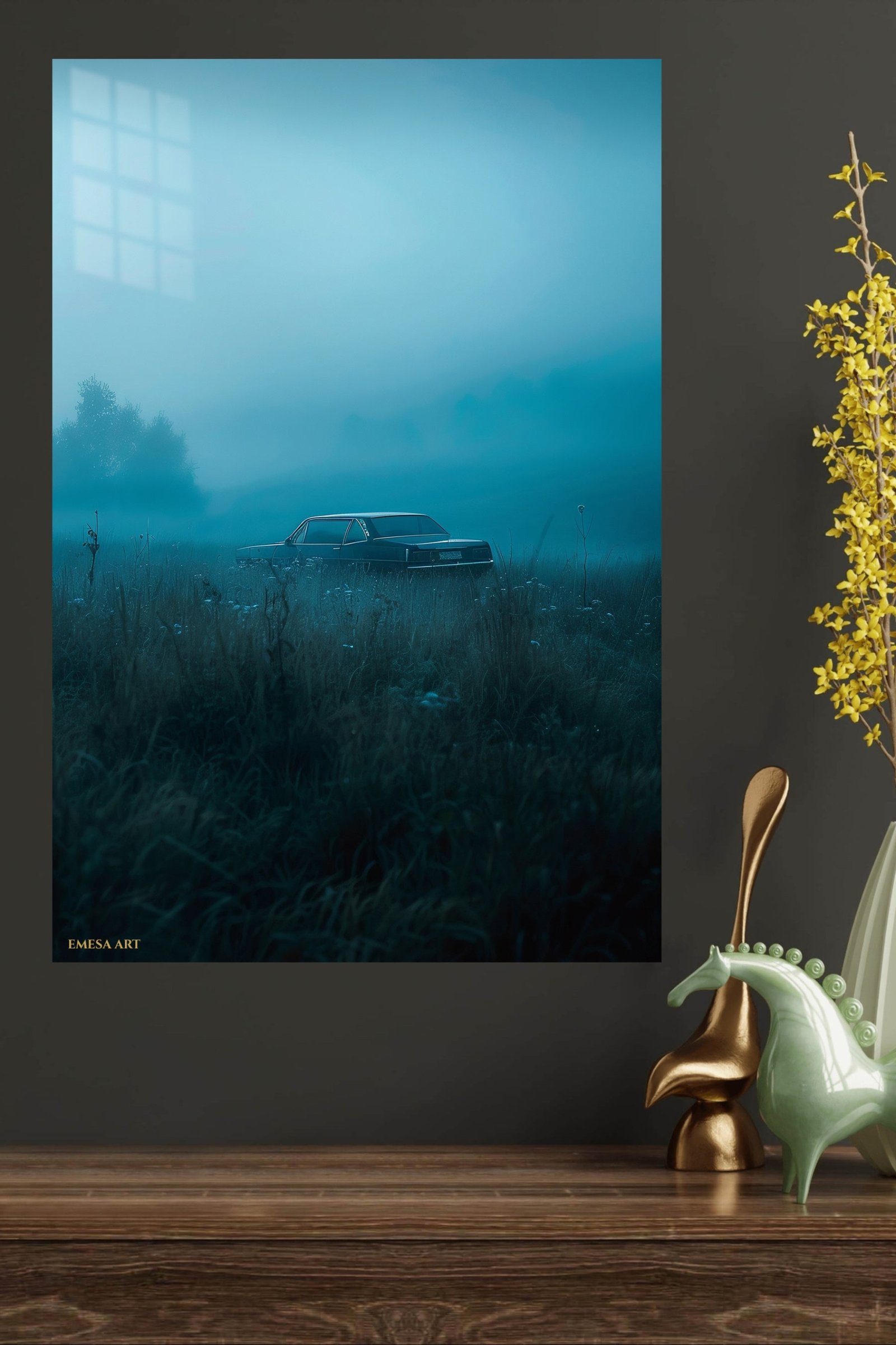 Vintage Car in Blue Mist metal wall art print, view 4