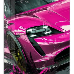 Electric Pink Sports Car metal wall art print