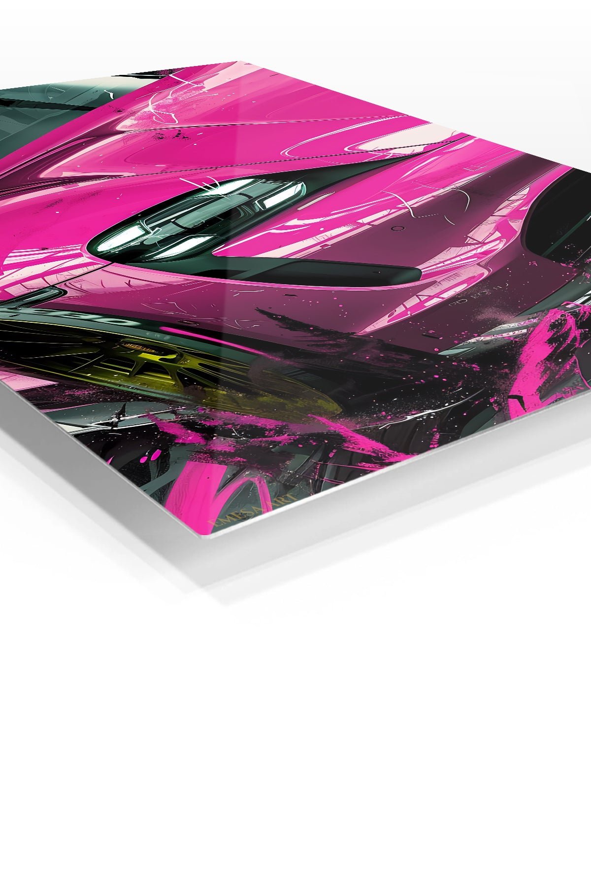 Electric Pink Sports Car metal wall art print, view 2