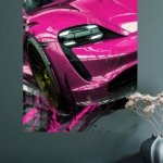 Electric Pink Sports Car metal wall art print, view 4