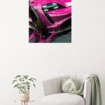 Electric Pink Sports Car metal wall art print, view 5