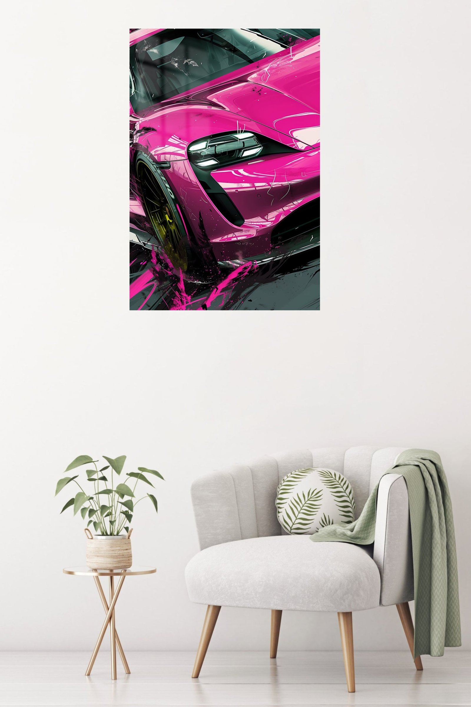 Electric Pink Sports Car metal wall art print, view 5