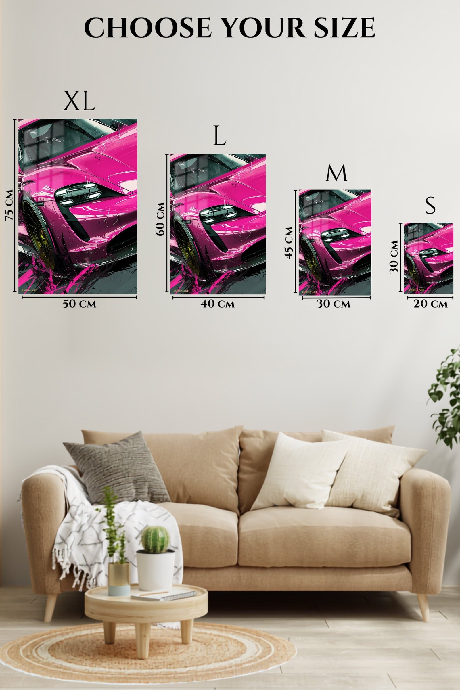 Electric Pink Sports Car metal wall art print, view 6