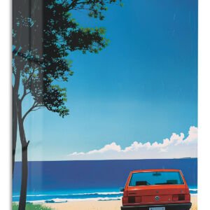 Red Car by the Blue Shore metal wall art print