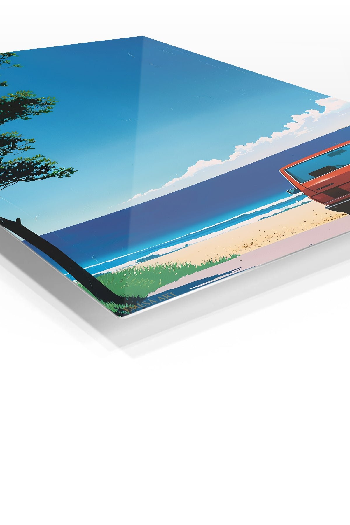 Red Car by the Blue Shore metal wall art print, view 2