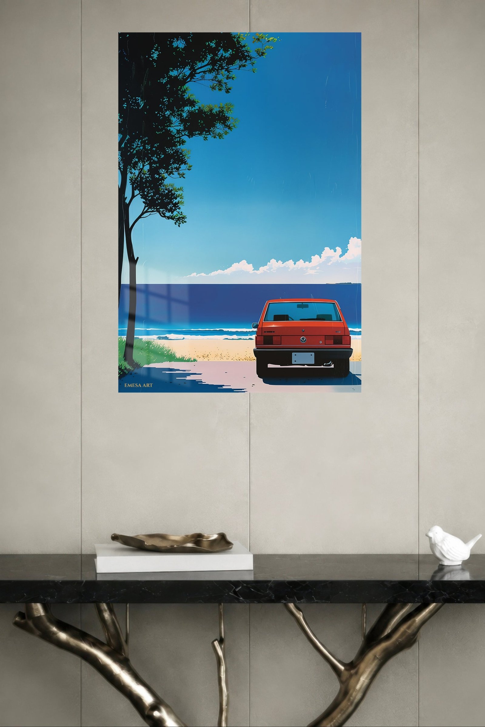 Red Car by the Blue Shore metal wall art print, view 4