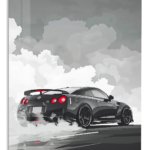 Black Performance Coupe in Smoke metal wall art print