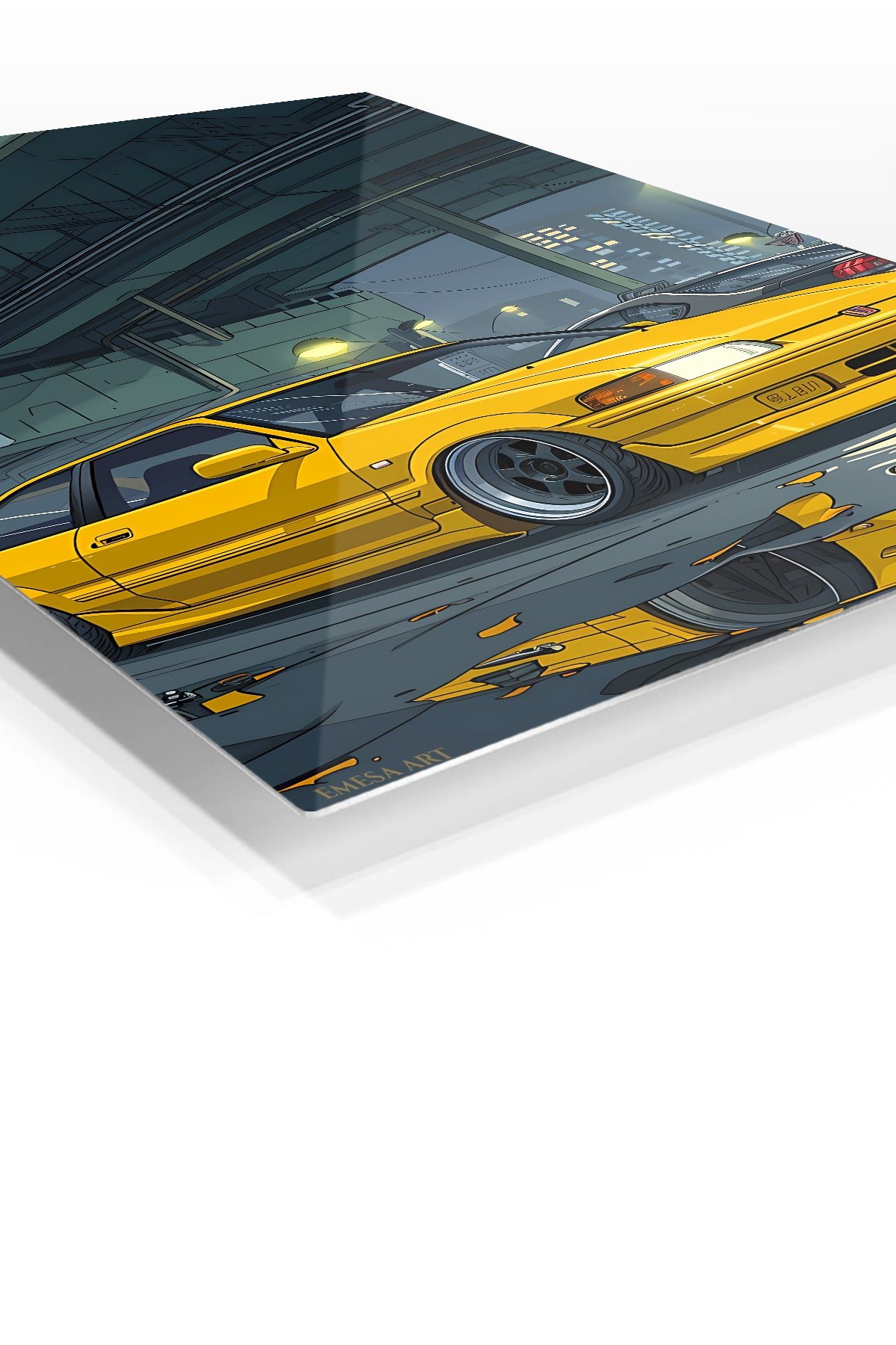Yellow Street Coupe Under City Overpass metal wall art print, view 2